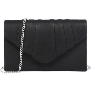 Women's 1-Velvet Black Evening Pleated Envelope Clutch Bag for Wedding Party